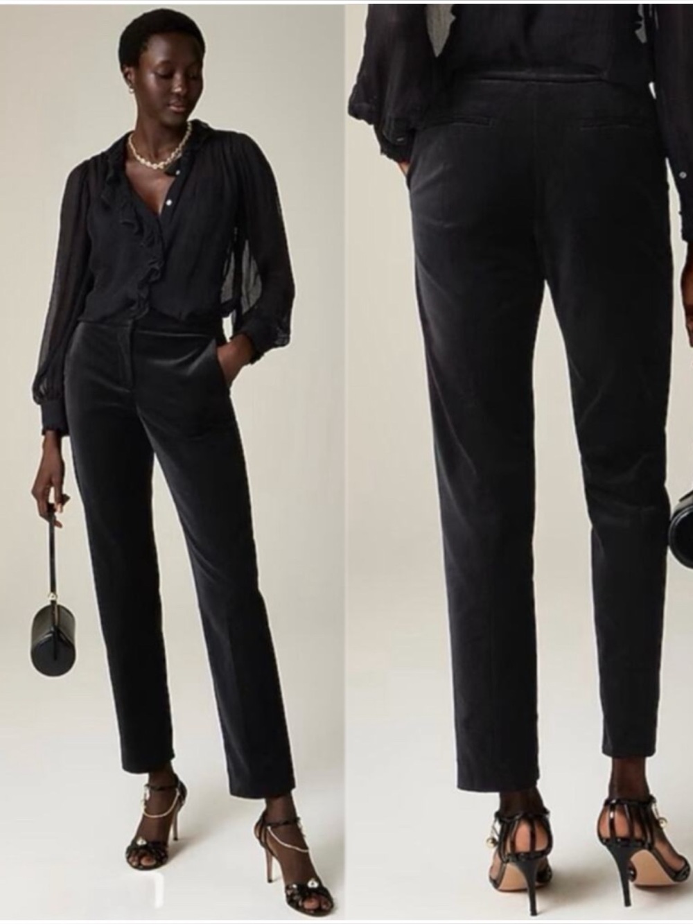 J. CREW Kate Straight Leg Slim-Fit Pant in Ora Tessuti Black Velvet